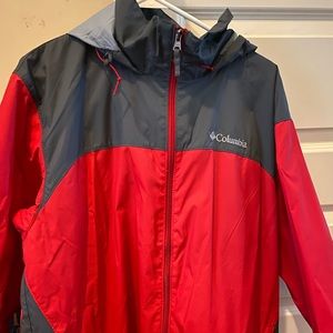 Columbia rain jacket, L, red and gray